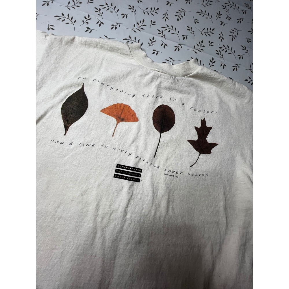 Vintage 1997 Solid Light Ecclesiastes 3:1 Leaf Graphic T-Shirt XL Cream USA rare